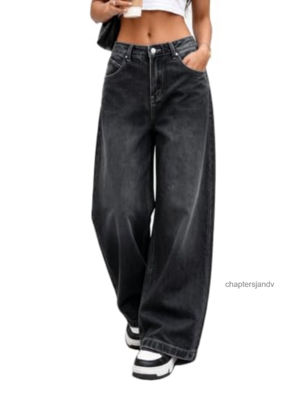 Women's Wide Leg Baggy Jeans Mid Rise Cotton Blend Y2K 90s Denim Pants